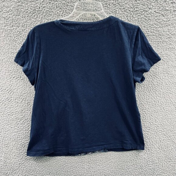 Alfred Dunner Women Top Large Petite Blue Embellished Short Sleeve Shirt Stretch - Picture 2 of 8